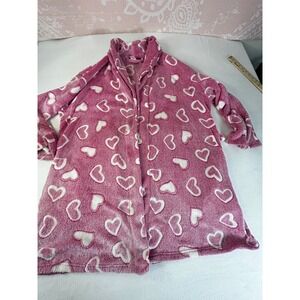 Dream Lover Womens Pink Plush Fuzzy Heart Print Robe Bathrobe Loungewear XL